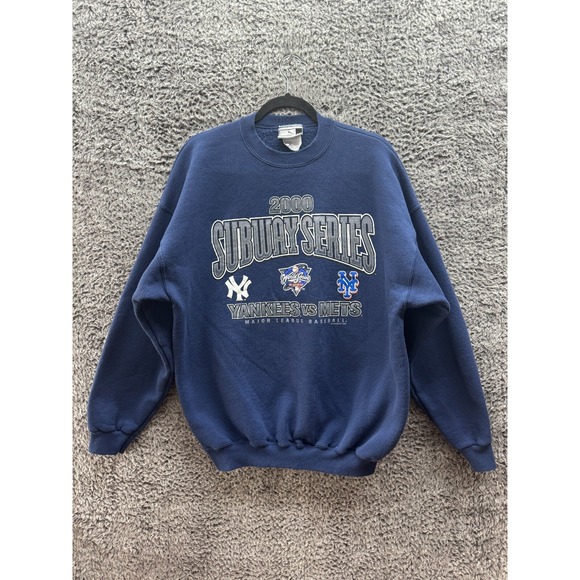 2000‎ Subway Series Yankees VS Mets MLB Y2K Puma Blue Sweatshirt Size X-Large